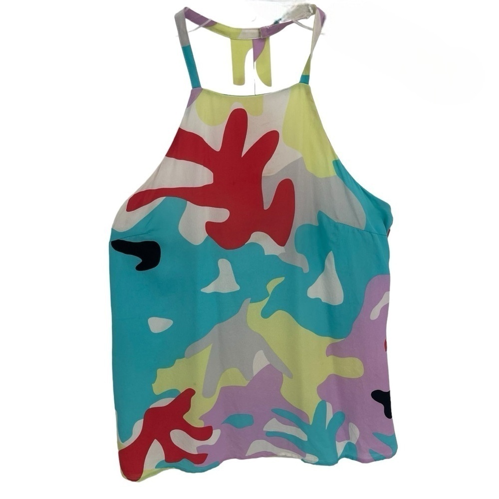 Annie Griffin Size XS Top Colorful Silk Sleeveless Lined  Halter Tunic Multi